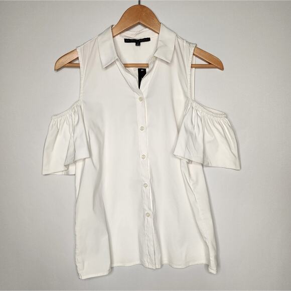 Antonio Melani White Cold Shoulder Button Up Shirt Women's Size XS NWT - Picture 1 of 4